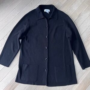 Bloomingdale's Womens Black 100% Wool Button Down Cardigan Jacket XL